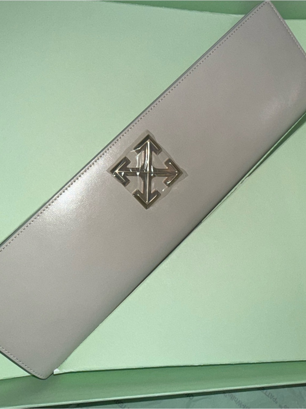 Off-White virgil Abloh, ice grey  Leather Clutch with silver Arrow Logo
